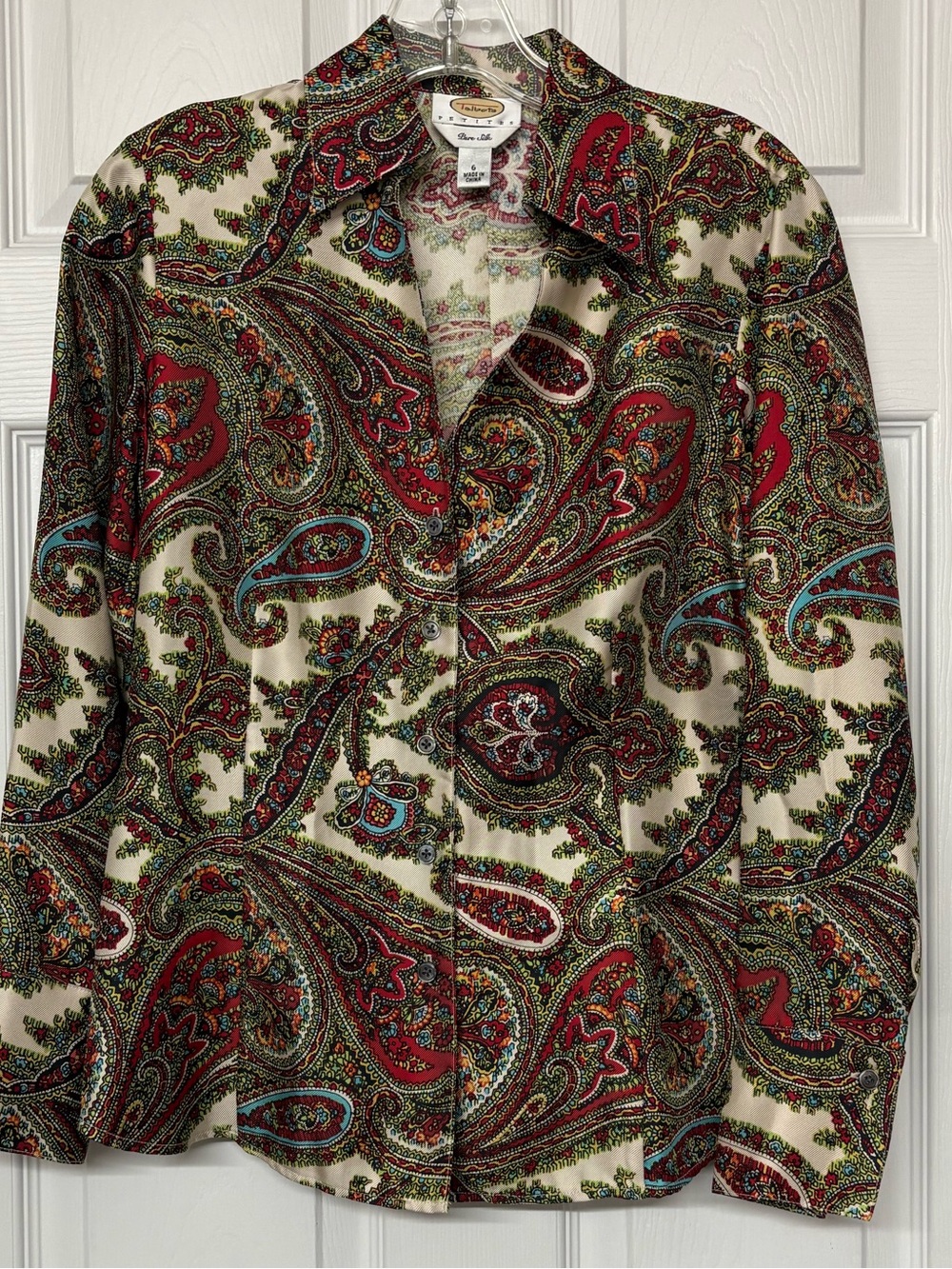Talbots Pure Silk Vintage Paisley Print Long Sleeve Button Front Blouse Sz 6
